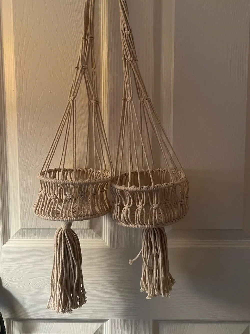 set of 2 ivory macrame plant holders